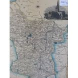 J.W. BOOTH (****-****). AFTER J. CAREY. AN ANTIQUE HAND COLOURED MAP OF CAMBRIDGESHIRE, 54 x 43cms,