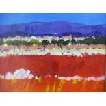 IAN ELLIOT (b. 1946). ARR. MEADOWLAND, CALVIA. OIL ON BOARD, SIGNED. 28 x 28cms.