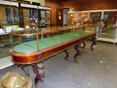 A LARGE 19th.C.GLAZED MAHOGANY JEWELLER'S CABINET.