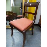 A SET OF SIX 19th C. MAHOGANY DINING CHAIRS WITH TWO SIMILAR CHAIRS, THE SIX WITH REEDED TOP