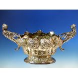 AN EARLY 20th C. HALLMARKED SILVER TWO HANDLED CENTREPIECE BOWL IN THE ROCOCO MANNER. WITH FEMALE
