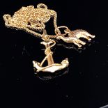 AN 18CT GOLD ANCHOR PENDANT AND CAMEL PENDANT SUSPENDED ON AN 18CT GOLD CURB CHAIN