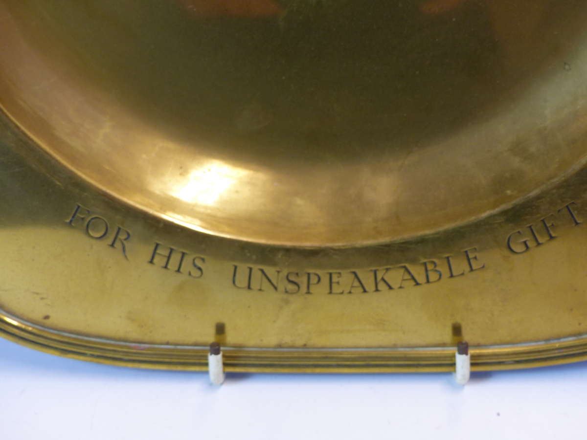 A KESWICK SCHOOL OF INDUSTRIAL ARTS GILT COPPER OFFERTORY TRAY INSCRIBED AND DATED 1939, THE - Image 4 of 10