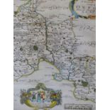 AFTER RICHARD BLOME. AN ANTIQUE HAND COLOURED MAP OF OXFORD AND OXFORDSHIRE, 33 x 29cms, TOGETHER