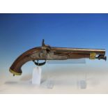 A VICTORIAN PERCUSSION PISTOL .577 CALIBRE . SWIVEL MOUNTED RAMROD AND WITH LANYARD RING TO