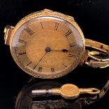 AN 18ct GOLD SWISS FOB WATCH REMODELLED AS A WRIST WATCH, CASE MARKED WITH SWISS HELVETIA