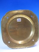 A KESWICK SCHOOL OF INDUSTRIAL ARTS GILT COPPER OFFERTORY TRAY INSCRIBED AND DATED 1939, THE