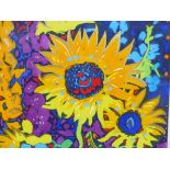 SIMON BULL (b. 1958). ARR. SUNFLOWERS. PENCIL SIGNED LIMITED EDITION COLOUR PRINT. 52 x 49cms.