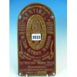 A SENTINEL 6 TON STEAM WAGGON ARCHED RECTANGULAR COPPER BADGE NUMBER C2604. 25 x 13cms