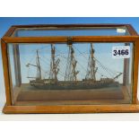 A 1903 GLAZED MAHOGANY CASED MODEL OF THE SHIP POMMERN, THE FOUR MASTS FULLY RIGGED ABOVE THE