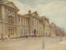 EARLY 20th.C. ENGLISH SCHOOL. A CITY STREET VIEW. WATERCOLOUR, SIGNED INDISTINCTLY. 18 x 25.5cms.