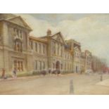 EARLY 20th.C. ENGLISH SCHOOL. A CITY STREET VIEW. WATERCOLOUR, SIGNED INDISTINCTLY. 18 x 25.5cms.