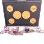 BENTLEY OWNERS CLUB SET OF SIX CASED GILDED BUTTONS. STAMPED ON BACK, LONDON BADGE & BUTTON CO, MADE