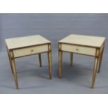 A PAIR OF NEOCLASSICAL STYLE PAINTED END TABLES WITH FRIEZE DRAWERS.