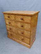 A VICTORIAN SATIN BIRCH CHEST OF TWO SHORT AND THREE LONG DRAWERS EACH WITH ROSEWOOD BANDED