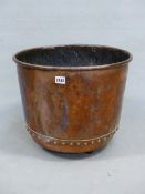 A COPPER COPPER, THE BASE AND SIDES RIVETTED TOGETHER. Dia. 43 x H 35cms.