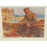 H.S. HOPWOOD (1860-1914). 'MENDING THE NETS'. WATERCOLOUR, SIGNED. 24 x 29cms.