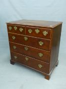 A GEORGE III OAK CHEST OF TWO SHORT AND THREE GRADED LONG DRAWERS ON BRACKET FEET. W 101 x D 56 x