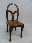 AN INLAID ELM SIDE CHAIR, THE HOOP BACK WITH WISHBONE SPLAT CENTRED BY A DIAMOND OF INLAY