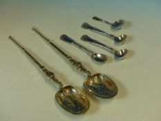 TWO SIMILAR MEDIEVAL STYLE SILVER HALLMARKED SPOONS, DATED 1902-1910 LONDON, FOR CORNELIUS