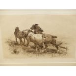 THOMAS BLINKS (1860-1912). THE PLOUGH TEAM. PENCIL SIGNED PRINT. 28 x 38cms.