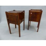 TWO 19th.C. MAHOGANY TRAY TOP BEDSIDE CABINETS ON SQUARE CHAMFERED LEGS. 36 x 36 x 70cms AND 35 x 31