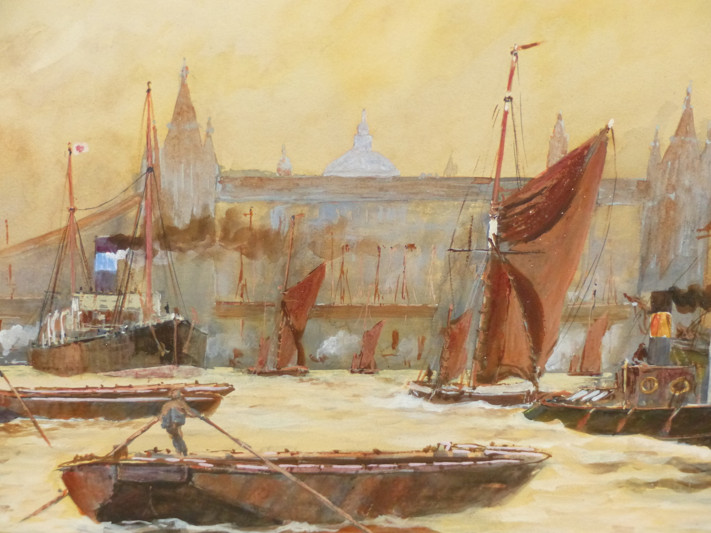 H. FOSTER (19th/20th.C. ENGLISH SCHOOL). THE POOL OF LONDON. SIGNED AND DATED 1907, WATERCOLOUR. - Image 4 of 7