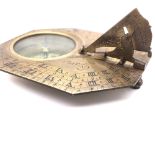 AN EARLY 18TH CENTURY FRENCH BRASS BUTTERFIELD BRASS COMPASS SUNDIAL, WITH FOLDING BIRD GNOMON AND