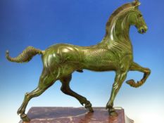 LUDOVICO DE LUIGI (BORN 1933) ARR, HIS 1979 GREEN PATINATED BRONZE OF A TROTTING STALLION, LIMITED