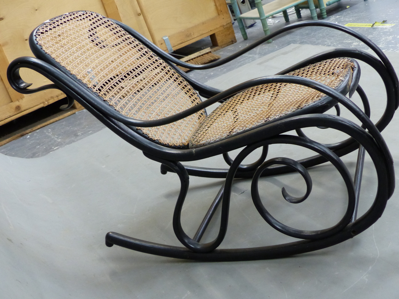A THONET STYLE EBONISED BENT WOOD ROCKING CHAIR WITH CANED BACK AND SEAT - Image 12 of 15