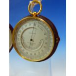 A LEATHERETTE CASED NEGRETTI AND ZAMBRA POCKET BAROMETER WITH ADJUSTMENT DIALS FOR FEET AND FOR