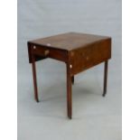 A GEORGIAN MAHOGANY PEMBROKE TABLE, THE RECTANGULAR FLAP TOP WITH THUMBNAIL EDGING, A DRAWER TO ONE