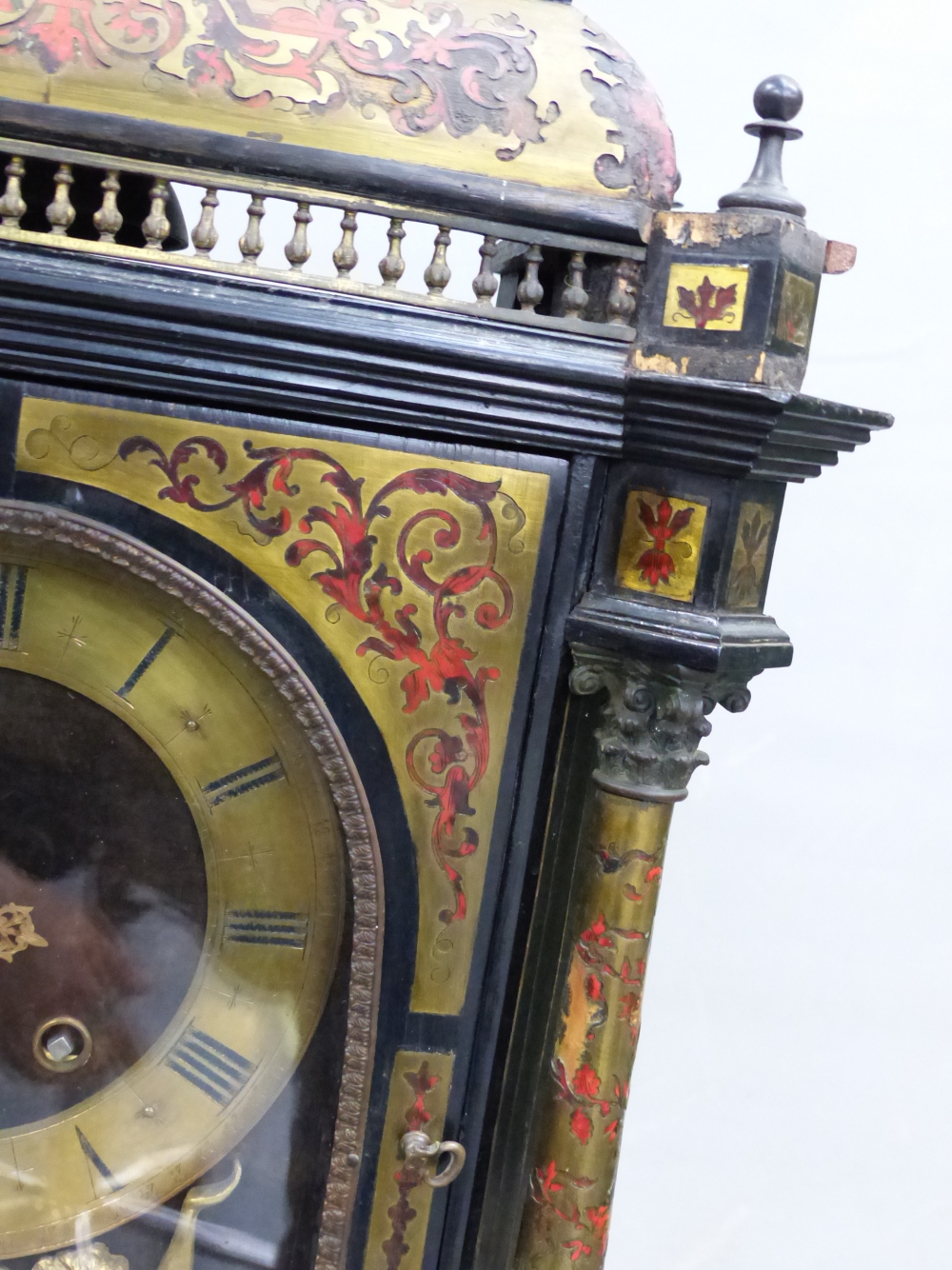 AN 18th C. AND LATER BOULLE CASED MANTEL CLOCK SIGNED J ARTUS PARIS BELOW A FIGURE OF ATLAS - Image 4 of 29