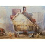 19th.C. ENGLISH SCHOOL. A TOWN SCENE. WATERCOLOUR. 14 x 22cms.