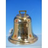 A HALLMARKED SILVER BELL FORM PRESENTATION INK WELL WITH LOADED BASE AND HINGED COVER, ENGRAVED