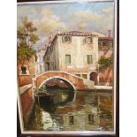 CONTEMPORARY CONTINENTAL SCHOOL. A VENETIAN CANAL. INDISTINCTLY SIGNED, OIL ON CANVAS. 71 x 50cms.