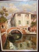 CONTEMPORARY CONTINENTAL SCHOOL. A VENETIAN CANAL. INDISTINCTLY SIGNED, OIL ON CANVAS. 71 x 50cms.