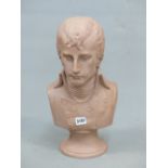 A TERRACOTTA COLOUR COMPOSITION BUST OF NAPOLEON AFTER THAT CARVED BY CANOVA IN 1808. H 43cms.