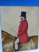 JOSHUA DIGHTON (1831-1908). MINIATURE PROFILE PORTRAIT OF A GENTLEMAN ON A HORSE WEARING A RED COAT.