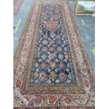 AN ANTIQUE KARABAGH GALLERY CARPET. 447 x 160cms.