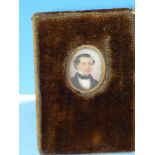 THREE PORTRAIT MINIATURES OF GENTLEMEN, THE LARGEST OVAL FRAME IN EBONY. 9.5 x 8.5cms. THE LATEST