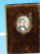 THREE PORTRAIT MINIATURES OF GENTLEMEN, THE LARGEST OVAL FRAME IN EBONY. 9.5 x 8.5cms. THE LATEST