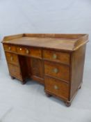 AN EARLY 19th.C. MAHOGANY PEDESTAL DESK, THE THREE QUARTER GALLERIED TOP OVER A CENTRAL DRAWER AND