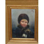 19th C. CONTINENTAL SCHOOL, HER FAVOURITE PET, INITIALLED AND DATED, OIL ON CANVAS. 24 x 18.5cms