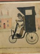 L.S. LOWRY (1887-1976). ARR. THE CONTRAPTION. PENCIL SIGNED COLOUR PRINT. 34.5 x 31cms.