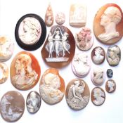 A COLLECTION OF ANTIQUE AND LATER PORTRAIT AND SCENIC CAMEOS, SIZES RANGING FROM 5.5cms TO 1.2cms.