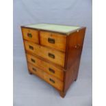 A MAHOGANYCAMPAIGN CHEST, THE TOP BRASS EDGED WITHLEATHER INSET, THE TWO SHORT AND THREE