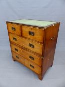 A MAHOGANYCAMPAIGN CHEST, THE TOP BRASS EDGED WITHLEATHER INSET, THE TWO SHORT AND THREE