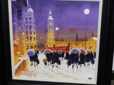 PETER J. RODGERS (CONTEMPORARY SCHOOL). ARR. SNOW FALLING IN PARLIAMENT SQUARE. SIGNED