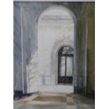 MICHAEL SCHREIBER (b. 1949). ARR. THE ARCHWAY. WATERCOLOUR, SIGNED. 56.5 x 41cms.